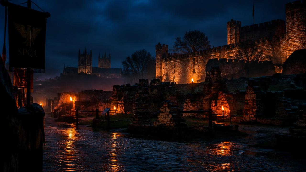 York at night, lit by torchlight